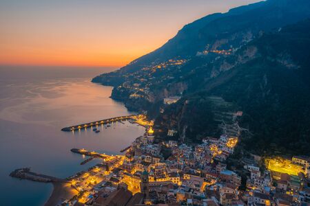 View of Amalfi at sunset, in Campania, Italyの写真素材