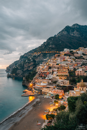 View over Positano, on the Amalfi Coast, in Campania, Italyの写真素材