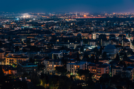 View of Bergamo at night, in Lombardy, Italyの写真素材