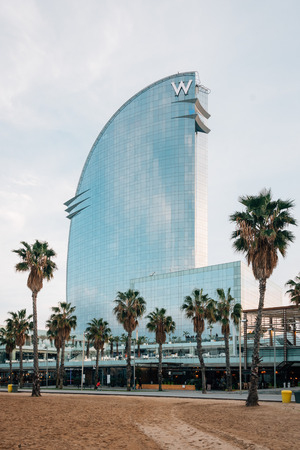 The W Hotel at La Barceloneta, in Barcelona, Spainの写真素材
