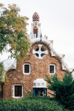 The Casa del Guarda, at Park Guell, in Barcelona, Spainの写真素材