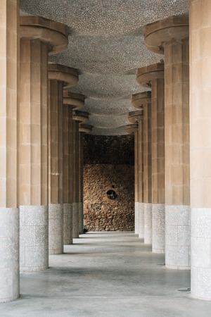 Columns at Park GÃ¼ell, in Barcelona, Spainの写真素材