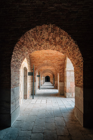 Arches at MontjuÃ¯c Castle, in Barcelona, Spainの写真素材