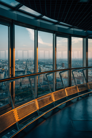 Inside the observation deck at the Faro de Moncloa, in Madrid, Spainの写真素材