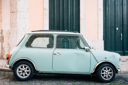 An old car in Alfama, Lisbon, Portugalのeditorial素材