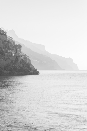 The Amalfi Coast at sunrise, seen from Minori, in Campania, Italyの写真素材