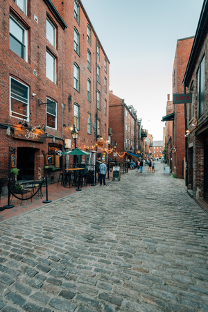 Wharf Street, a cobblestone street in Portland, Maineのeditorial素材