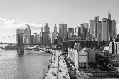 View of FDR Drive and the Financial District, from the Manhattan Bridge in New York City