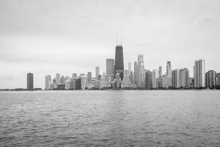 The Chicago skyline, seen from North Avenue Beach in Chicago, Illinoisの写真素材