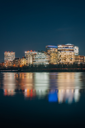 View of the Rosslyn skyline at night in Arlington, Virginia from Georgetown, Washington, DCのeditorial素材