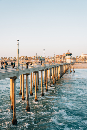 The pier at sunset, in Huntington Beach, Orange County, Californiaのeditorial素材