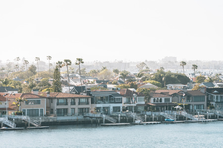 View of Balboa Island from Lookout Point in Corona del Mar, Newport Beach, Californiaの写真素材