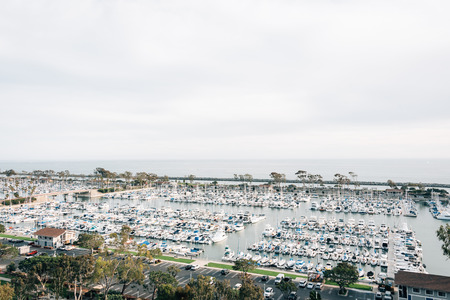 View of boats in the harbor from the Bluff Top Trail, Dana Point, Orange County, California