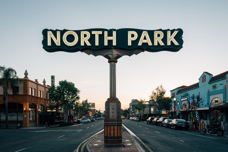 North Park sign at sunset, in San Diego, Californiaのeditorial素材