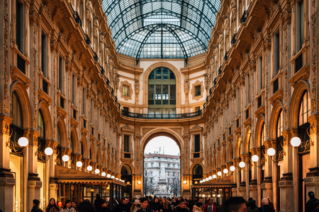 The interior of the Galleria Vittorio Emanuele II in Milan, Italy.のeditorial素材