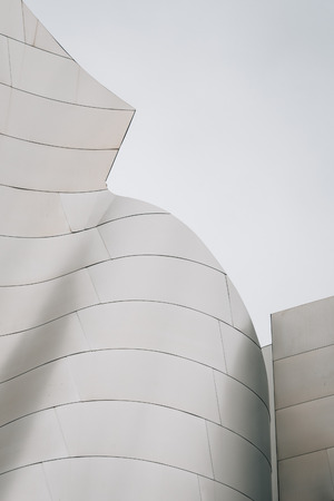 Modern architectural details of the Walt Disney Concert Hall in downtown Los Angeles, California
