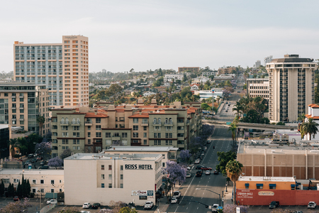 View of 1st Avenue in downtown San Diego, Californiaのeditorial素材