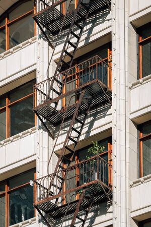 Fire escapes in downtown Los Angeles, Californiaの写真素材