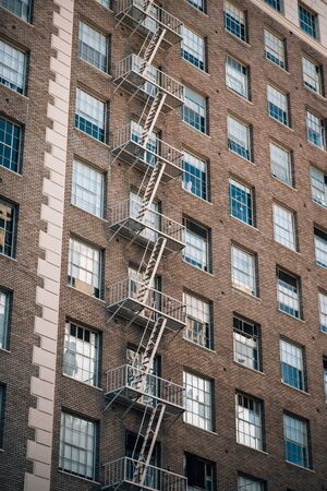 Fire escapes in downtown Los Angeles, Californiaの写真素材