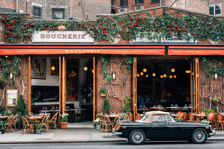 Boucherie and a vintage car in the West Village of Manhattan, New York Cityのeditorial素材