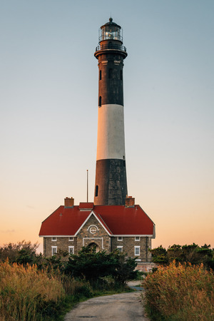 Fire Island Lighthouse at sunset, on Long Island, New Yorkのeditorial素材