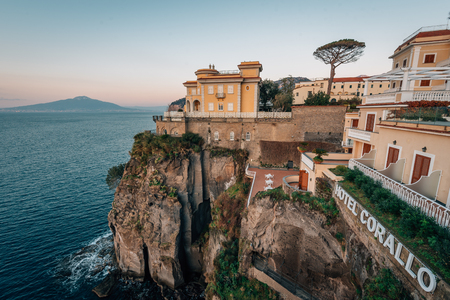 The Hotel Corallo and cliffs at sunset, in Sorrento, Campania, Italyのeditorial素材