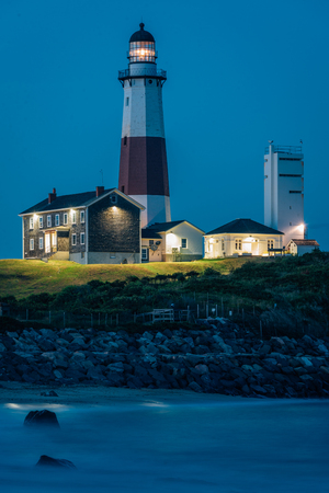Montauk Lighthouse, at night, Montauk Point State Park, New Yorkのeditorial素材