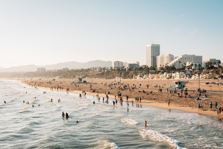 Evening view of the beach in Santa Monica, Los Angeles, Californiaのeditorial素材