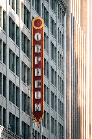 Orpheum sign in downtown Los Angeles, Californiaのeditorial素材