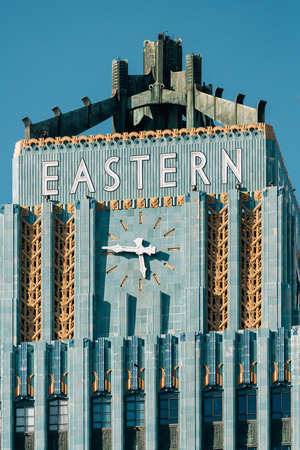 Art deco architectural details of the Eastern Columbia Building in downtown Los Angeles, Californiaのeditorial素材