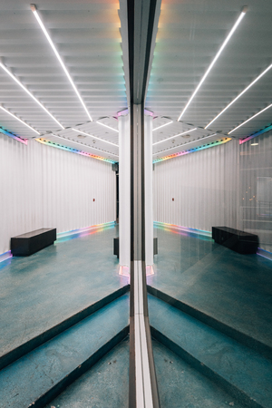 Modern corridor with reflections, in downtown Los Angeles, Californiaのeditorial素材