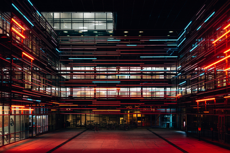 The Caltrans District 7 Headquarters Building at night, in downtown Los Angeles, Californiaのeditorial素材