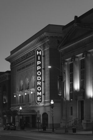 Hippodrome Theater sign at night, in downtown Baltimore, Marylandの写真素材
