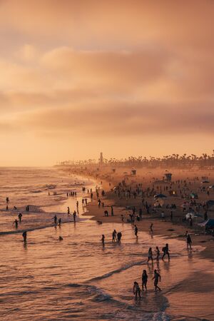 Sunset in Huntington Beach, Orange County, Californiaの写真素材