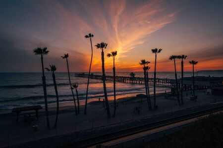 The San Clemente Pier at sunset, in Orange County, California