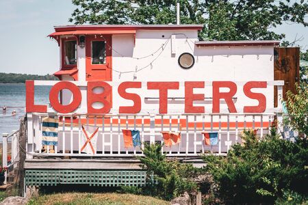 Lobsters sign in Lincolnville, Maineのeditorial素材