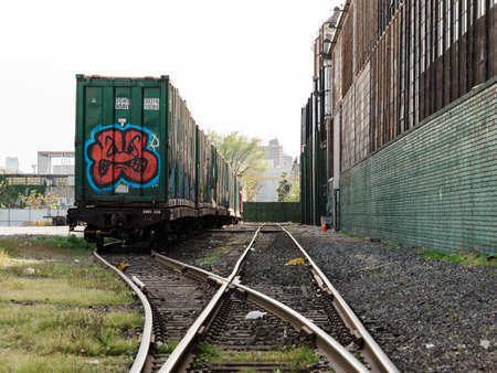 Railroad track in an industrial area of East Williamsburg, Brooklyn, New York Cityの写真素材