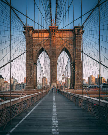 On the Brooklyn Bridge walkway, New York Cityの写真素材