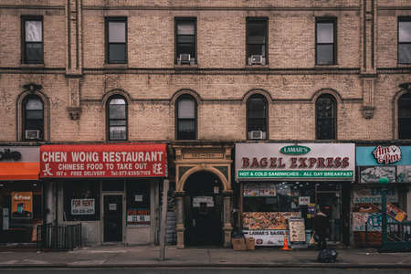 Signs on Madison Street, in the Lower East Side, Manhattan, New York Cityの写真素材