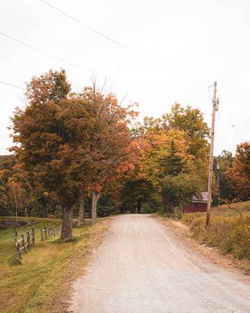 A road with autumn color, Shawangunk Mountains, New Yorkの写真素材