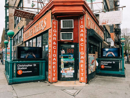 Village Cigars and subway station, in the West Village, Manhattan, New York Cityの写真素材
