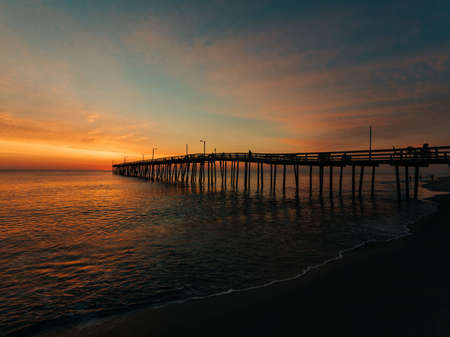 Nags Head Pier at sunrise, in the Outer Banks, North Carolina