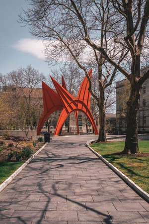 A red sculpture in a park, Hartford, Connecticut
