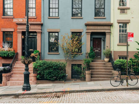 Brick houses on Joralemon Street, in Brooklyn Heights, Brooklyn, New York Cityのeditorial素材