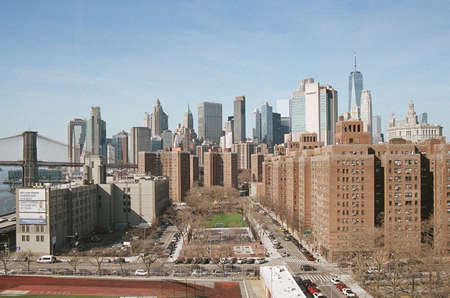 View of Two Bridges from the Manhattan Bridge, New York Cityの写真素材