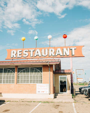 Restaurant vintage sign, on Route 66 in Santa Rosa, New Mexicoの写真素材