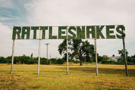Rattlesnakes sign on Route 66, in McLean, Texas