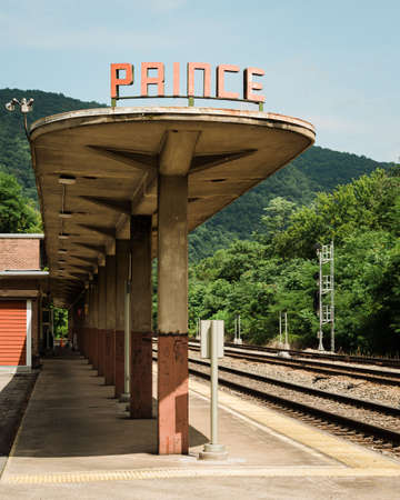 Prince sign at an Amtrak station in the New River Gorge, West Virginiaの写真素材