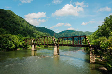 Railroad bridge over the New River, in New River Gorge National Park, West Virginiaの写真素材