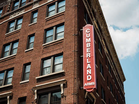 Cumberland Arms sign in downtown Cumberland, Marylandの写真素材